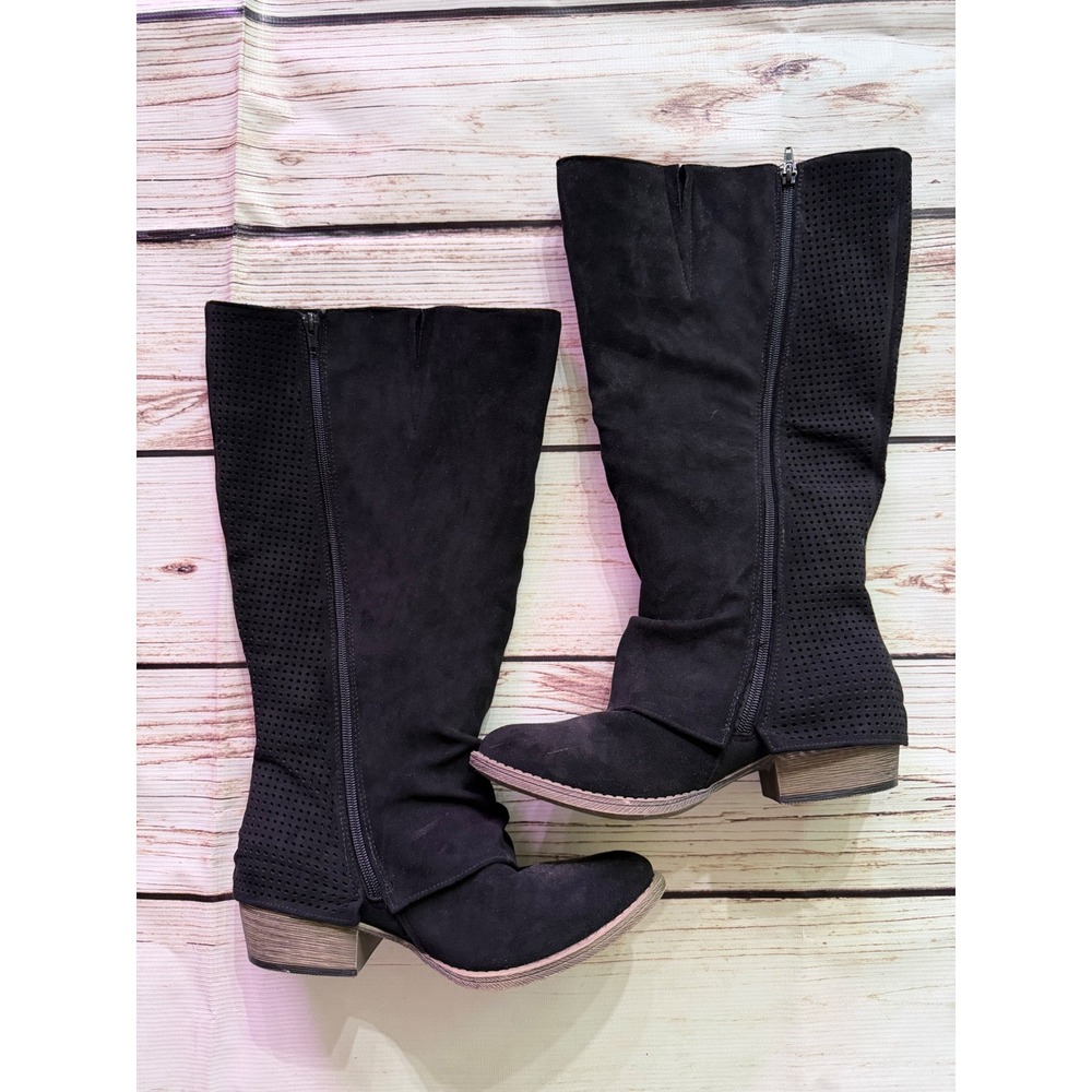 Very G Women Black Faux Suede Perforated Tall Boots VGTB0040-001 Size 8